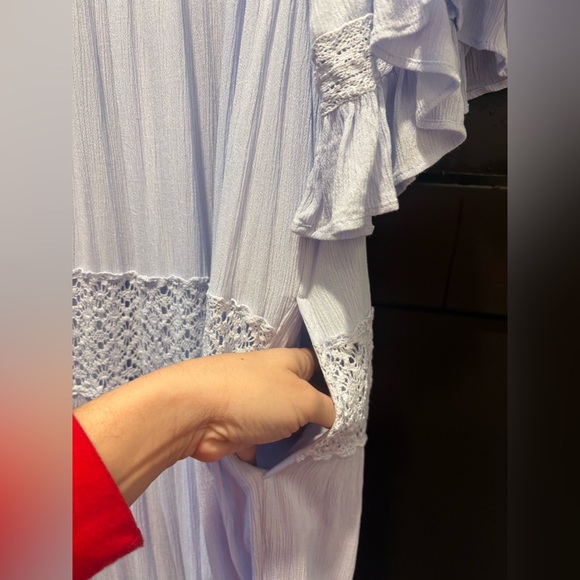 Free People Dream On Maxi Dress lace with pockets Xenon Blue Small NEW - Picture 10 of 12